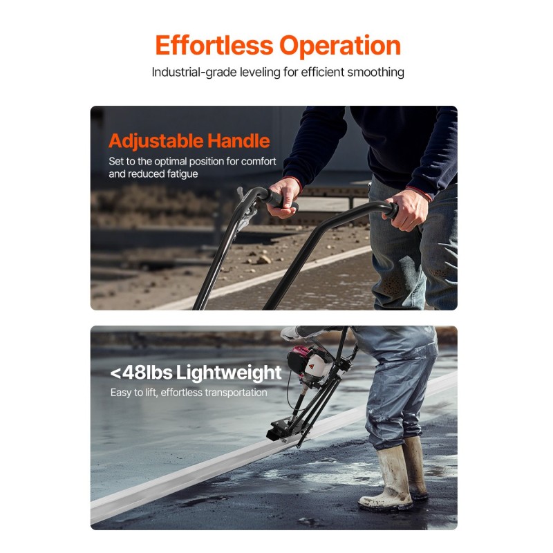 Bensiinikäyttöinen betonitasoitin kolmesataakuusikymmentäkuusi senttimetriä alumiinilautalla teräsrungolla nelitahtisella