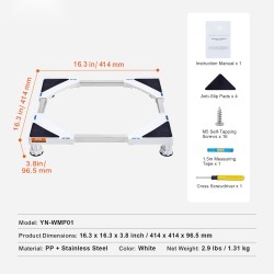 Säädettävä laitetaso pesukoneelle kuivausrummulle jääkaapille polypropeeni ja ruostumaton teräs 414–691 mm