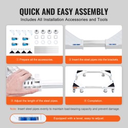Säädettävä pesukone- ja jääkaappialusta 414–691 mm ruostumatonta terästä pyörillä