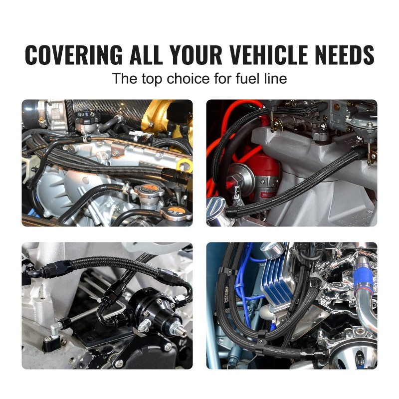 Polttoainelinjasarja 6AN 6m 0,34 tuumaa nailon teräspunos 12 kpl kääntyviä liittimiä