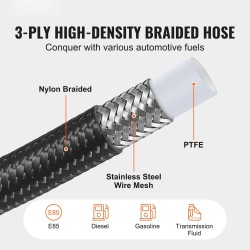 Polttoainelinjasarja 6AN 7620 mm 5/16 tuumaa PTFE-sisäputki nylon ja ruostumaton teräspunos alumiiniliittimillä
