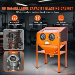 Hiekkapuhalluskaappi kylmävalssatusta teräksestä 227,1 l jaloilla puhalluspistoolilla 4 keraamista suutinta