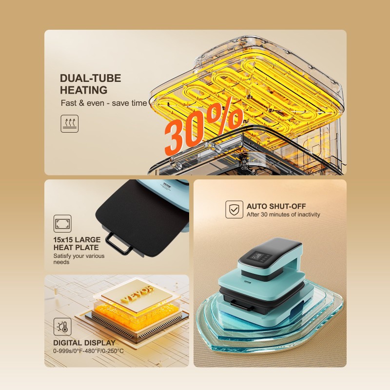 Automaattinen lämpöprässi 38,1x38,1 cm lämmityslevy T-paitoille sublimaatioon vinyylille