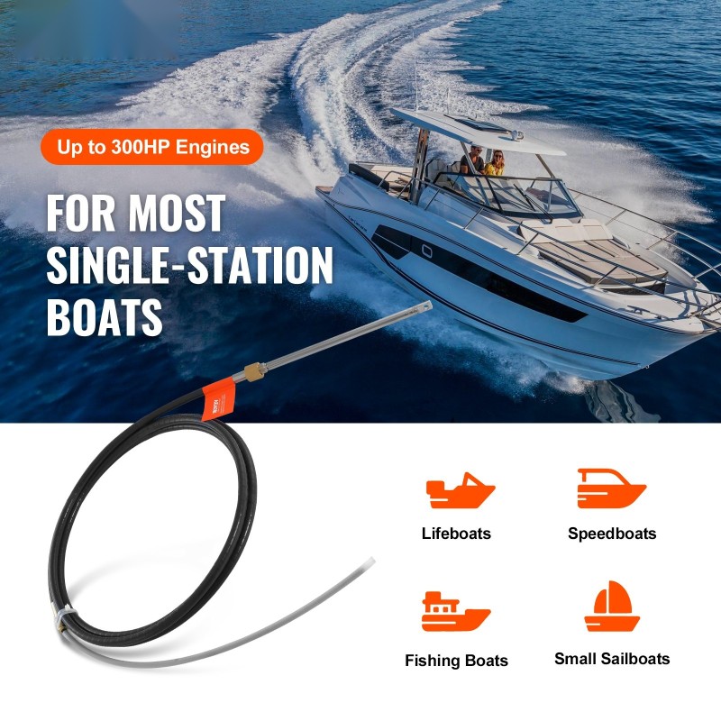 Ohjauskaapeli 5200 mm polyeteenipäällysteinen teräsvaijeri 500 kg yhteensopiva yksiasemaiseen perämoottoriin 300 hv