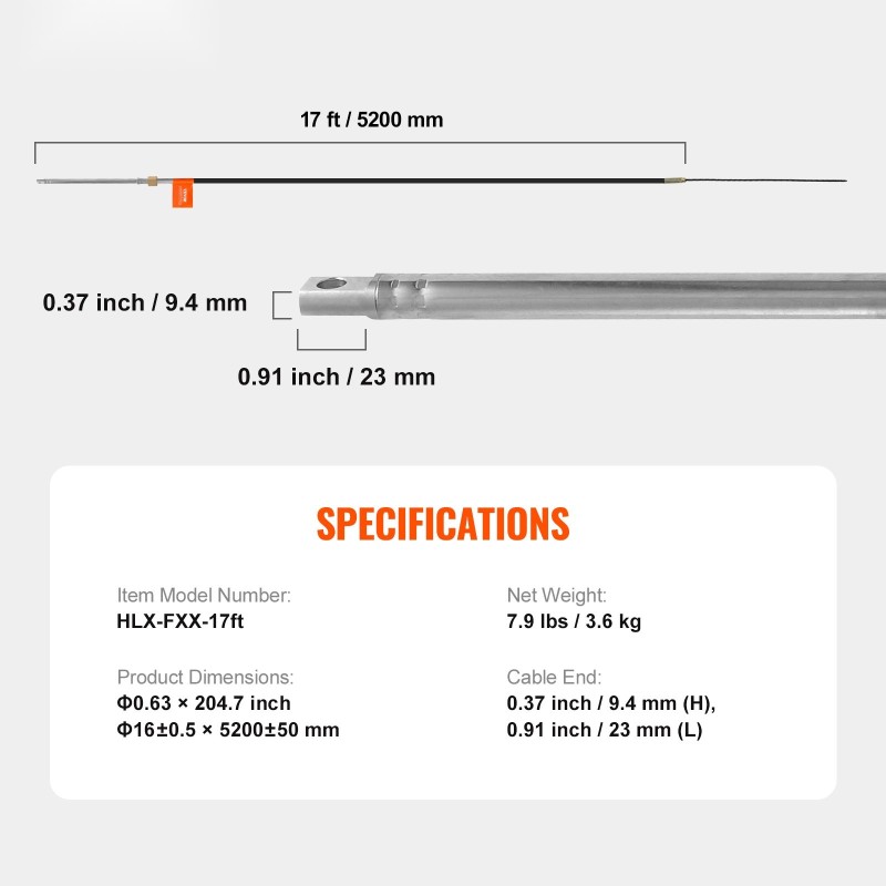 Ohjauskaapeli 5200 mm polyeteenipäällysteinen teräsvaijeri 500 kg yhteensopiva yksiasemaiseen perämoottoriin 300 hv