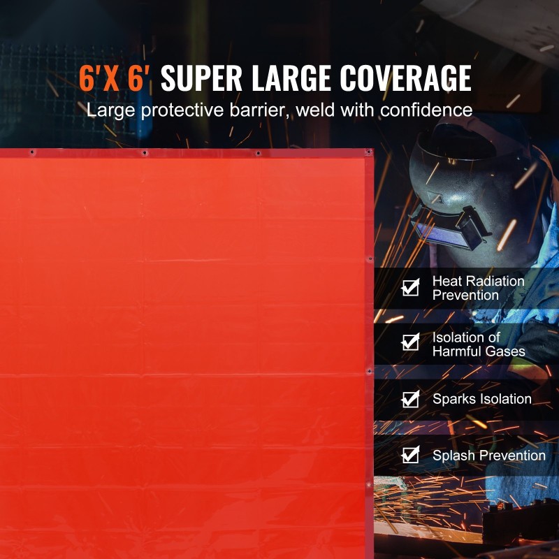 Hitsausverho paloa hidastava vinyyli 1,8 x 1,8 m 6-tason UV-suojaus ripustusreiät punainen