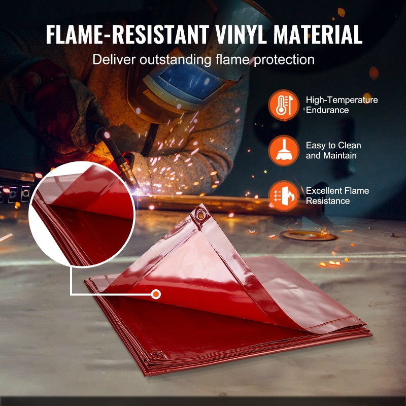 Hitsausverho paloa hidastava vinyyli 1,8 x 1,8 m 6-tason UV-suojaus ripustusreiät punainen