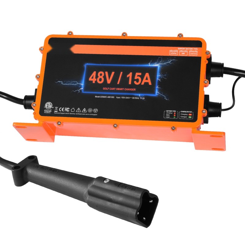 Golfkärryn akkulaturi 48V 15A alumiiniseoskotelo IP67-suojattu ETL-sertifioitu G29-pistoke