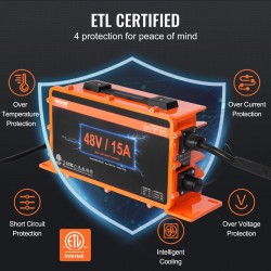 Golfkärryn akkulaturi 48 V 15 A alumiiniseoskotelo IP67 yhteensopiva AGM NMC LiFePO4