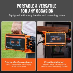 Akkulaturi 36 voltin 18 ampeerin golfkärryille alumiinirunkoinen yhteensopiva lyijyakkujen ja litiumakkujen kanssa