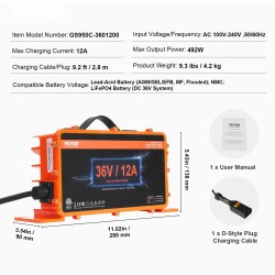 Golfkärryn 36V akkulaturi 12A IP67 yhteensopiva lyijyakuille NMC LiFePO4 D-tyypin liitin ETL-sertifioitu