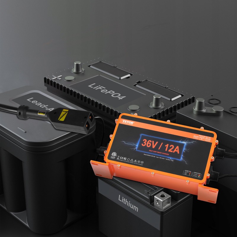 Golfkärryn 36V akkulaturi 12A IP67 yhteensopiva lyijyakuille NMC LiFePO4 D-tyypin liitin ETL-sertifioitu