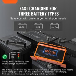 48 V golfkärryn akkulaturi 15 A kolminapainen liitin IP67 alumiinikotelo