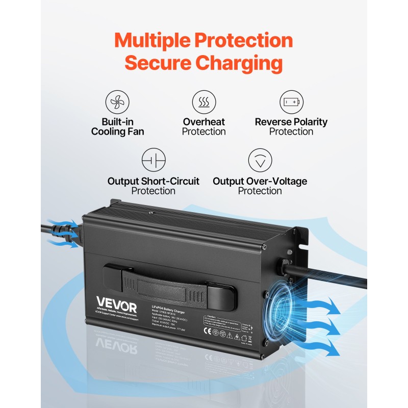 36V LiFePO4-laturi 18A 43.8V alumiiniseoskotelo Anderson-liitin 0V-aktivointi veneisiin ja matkailuautoihin