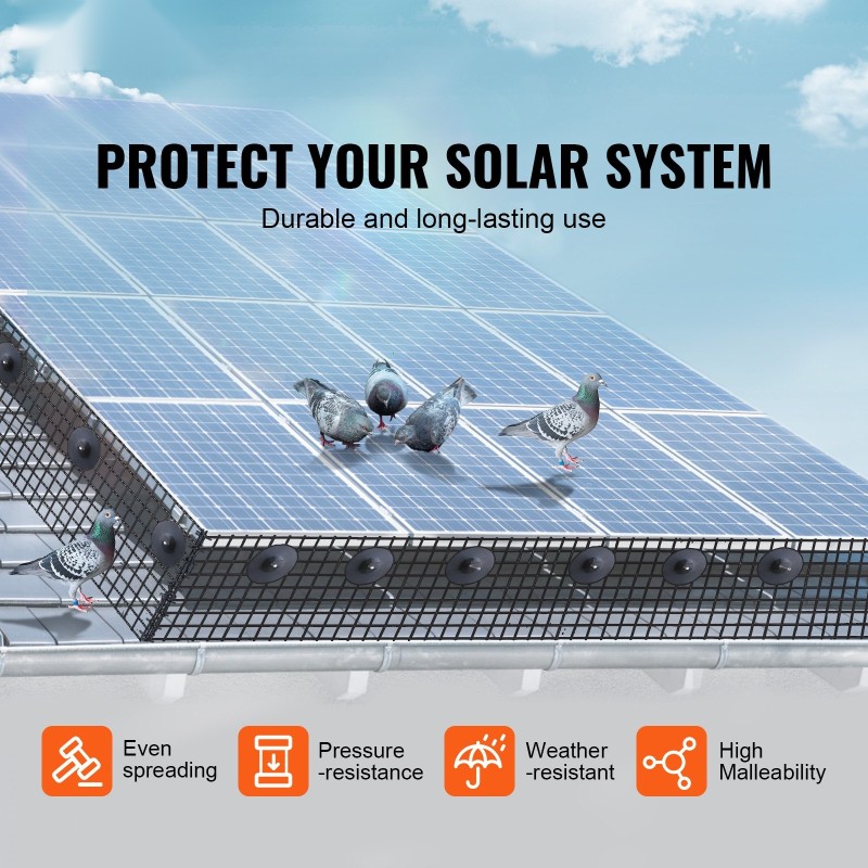 Aurinkopaneelien lintusuoja galvanoidusta teräslangasta kova PVC-upotuspinnoite 20×3048 cm rulla 70 kpl