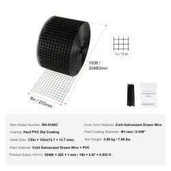 Aurinkopaneelien suojaverkko kylmägalvanoitu teräslanka PVC-pinnoite 20 rullaa 3048 cm 12,7 mm