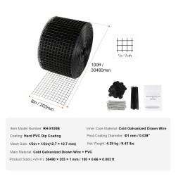 Aurinkopaneelisuojaverkko galvanoitu teräslanka PVC-pinnoite verkkosilmä 12,7×12,7 mm 100 alumiinikiinnikkeitä pituus 3048 cm