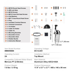 Perämoottorin yläasennettava kaasun ja vaihteiden kaukohallinta trimmikytkimellä alumiiniseos Mercury PT 2-tahti