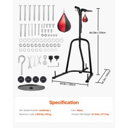 Vapaasti seisova hiiliteräksinen nyrkkeilysäkin ja nopeuspallon teline säädettävällä korkeudella