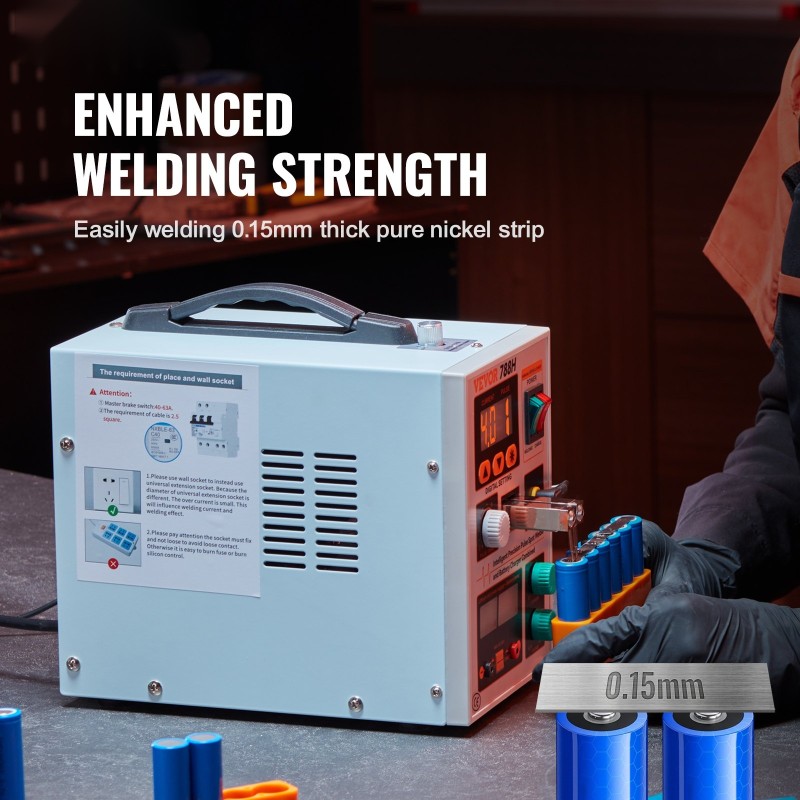 Akkupistehitsauslaite ja akkulaturi 2.8kW 0.15mm puhtaalle nikkelille 18650 14500