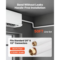 Kuparinen linjasarja 15,2 m mini split ilmastointiin 6,4/12,7 mm valkoinen eristys