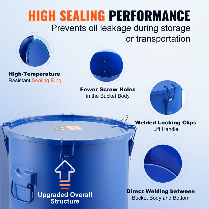 Rasvaämpäri 37,8 l hiiliterästä ammattikeittiöön sininen tiivis kansi suodatinpussi