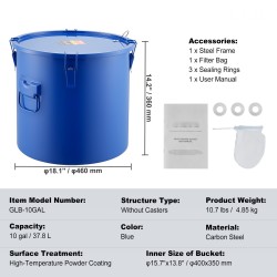 Rasvaämpäri 37,8 l hiiliterästä ammattikeittiöön sininen tiivis kansi suodatinpussi