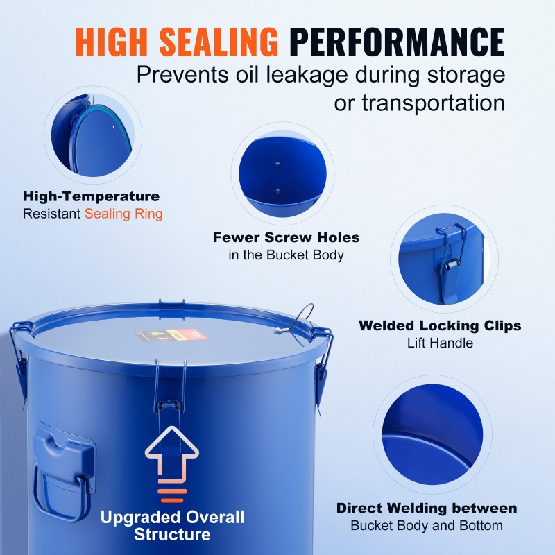 Rasvaämpäri 30 l hiiliteräs tiivis kansi lukittavat pikalukot suodatinpussi sininen