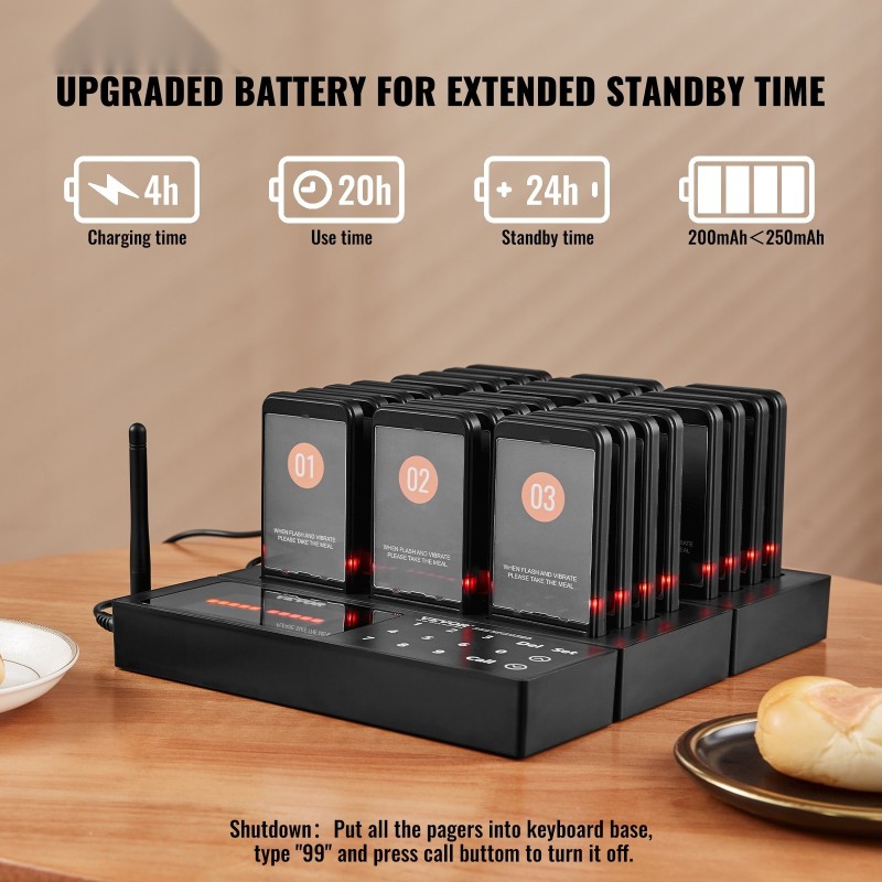 Langaton hakulaitteisto 24 hakulaitetta 400 m kantama LED valo värinä 250mAh akut