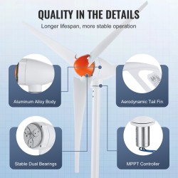 Tuuligeneraattori 500 W 24 V kolmilapainen MPPT-säätimellä lasikuitulavoilla