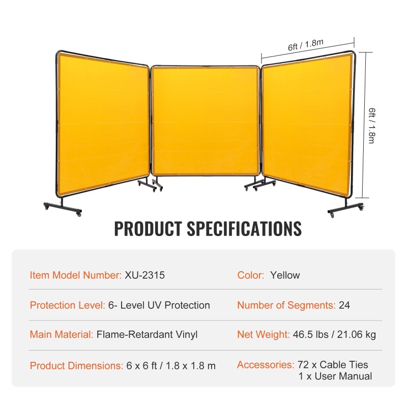 Hitsaussuojaseinä 3-paneelinen flammankestävä vinyyli 1,8x1,8 m per paneeli 12 pyörää 6 lukittavaa