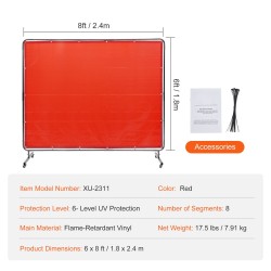 Hitsaussuojaseinä 1,83 x 2,44 m paloa hidastava vinyyli metallirunko neljällä pyörällä
