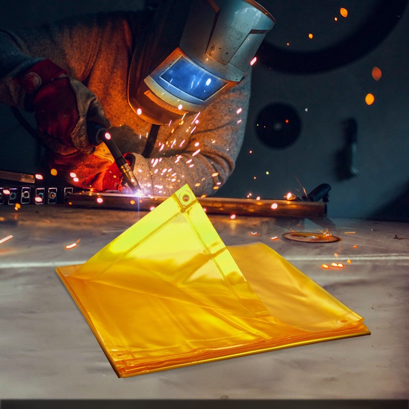 Hitsaussuojaverho kehyksellä paloa hidastava vinyyli 6 x 8 jalkaa liikuteltava keltainen