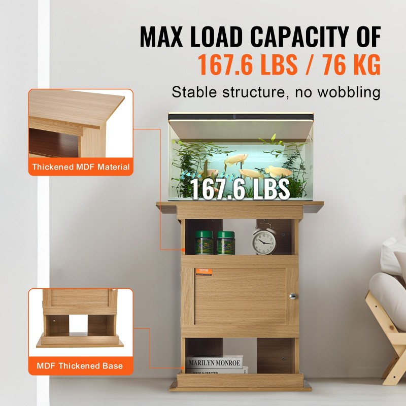 Akvaarioteline MDF 20 gallonan akvaariolle 76 kg kantavuus kaappi ja 2 hyllyä