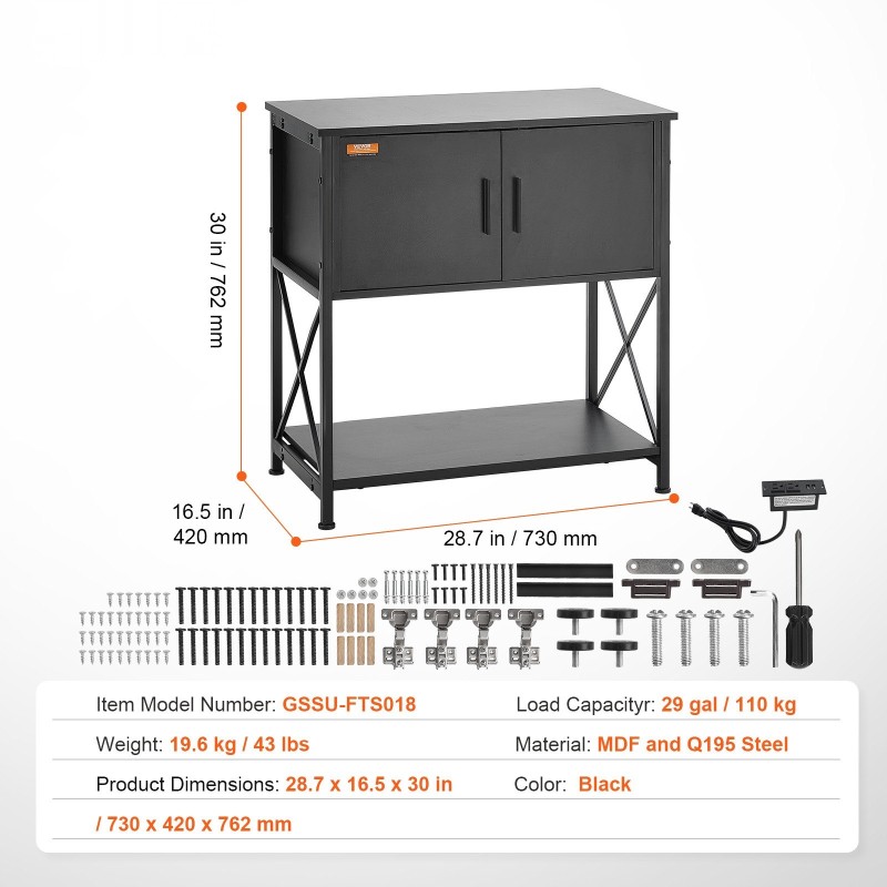 Akvaarioteline teräs ja MDF 29 gallonin 110 kg kantavuus musta säilytyskaappi virtapaneeli