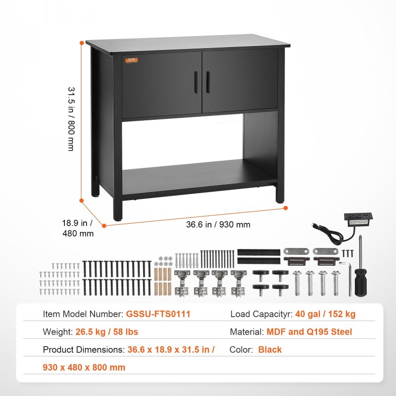 Akvaario ja terraarioteline MDF ja teräs enintään 151l 93x48x80cm 152kg kantavuus