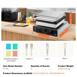 Sähköinen donitsikone 2000W 9 donitsia kaksipuolinen lämmitys tarttumaton pinnoite ruostumaton teräsrunko