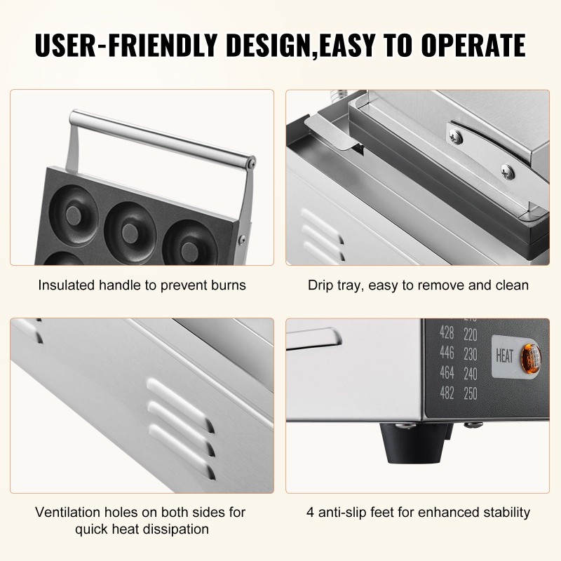 Donitsikone ruostumaton teräsrunko 1550 wattia 6 koloa tarttumaton pinnoite ravintolaan ja kotiin