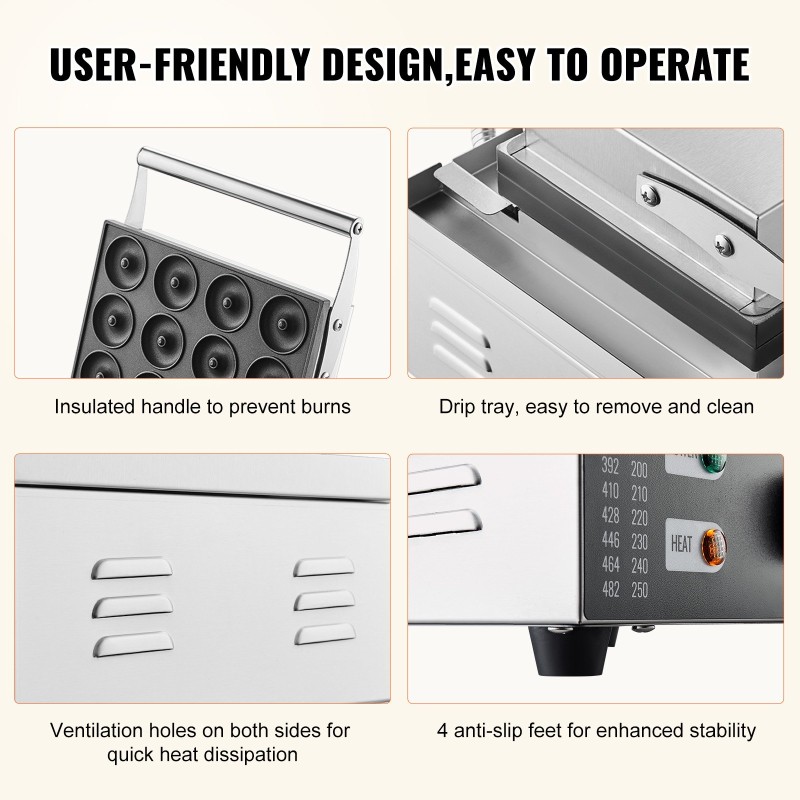 Donitsikone ruostumatonta terästä 12 donitsia 1550 wattia kaksoispuoleinen lämmitys tarttumaton pinta