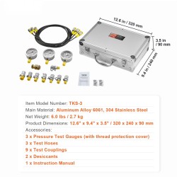 Hydraulinen paineentestaussarja kaivinkoneille 3 mittaria 3 letkua 9 liitintä 250/400/600 bar