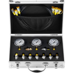 Hydraulinen paineentestaussarja kaivinkoneille 3 mittaria 3 letkua 9 liitintä 250/400/600 bar