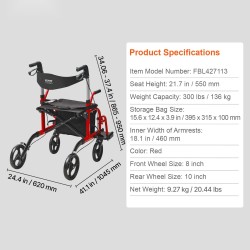 Rullaattori ja kuljetustuoli alumiinirunkoinen taitettava säädettävillä työntökahvoilla 136 kg