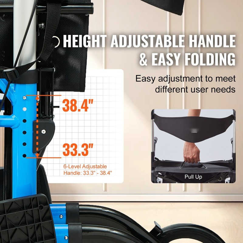 Yhdistelmärollaattori ja kuljetustuoli kevyt alumiinirunko säädettävät kahvat 136 kg kantavuus