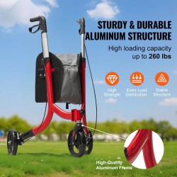 Alumiininen kolmipyöräinen taittuva rollaattori 8 tuuman pyörillä kantavuus 118 kg