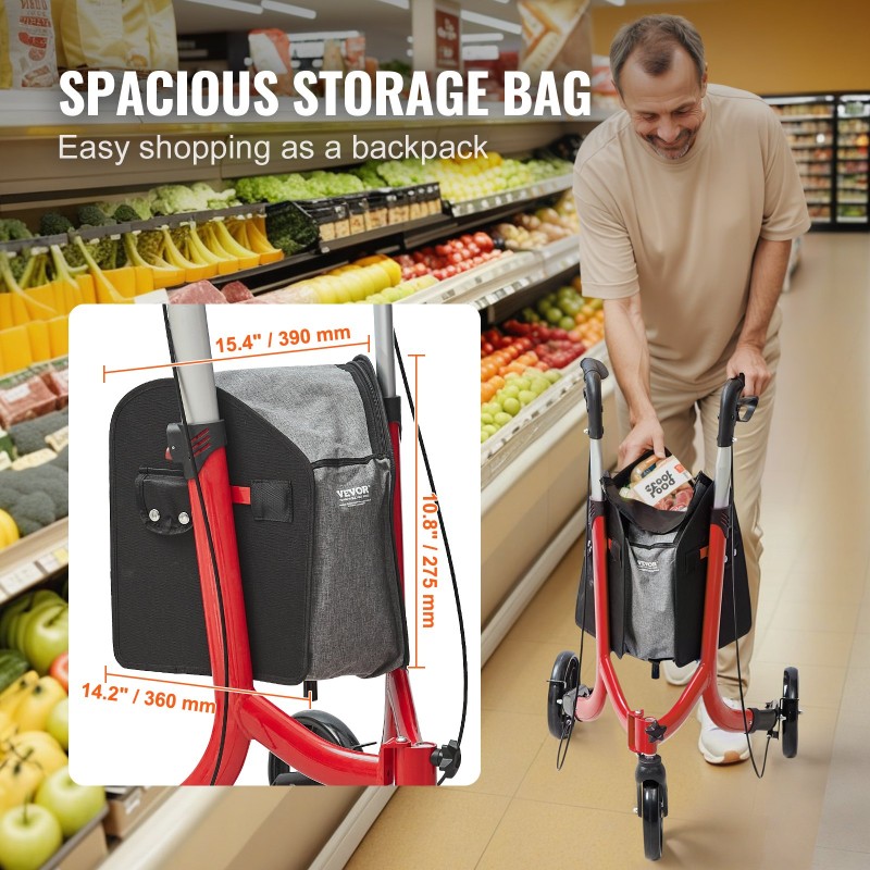 Alumiininen kolmipyöräinen taittuva rollaattori 8 tuuman pyörillä kantavuus 118 kg