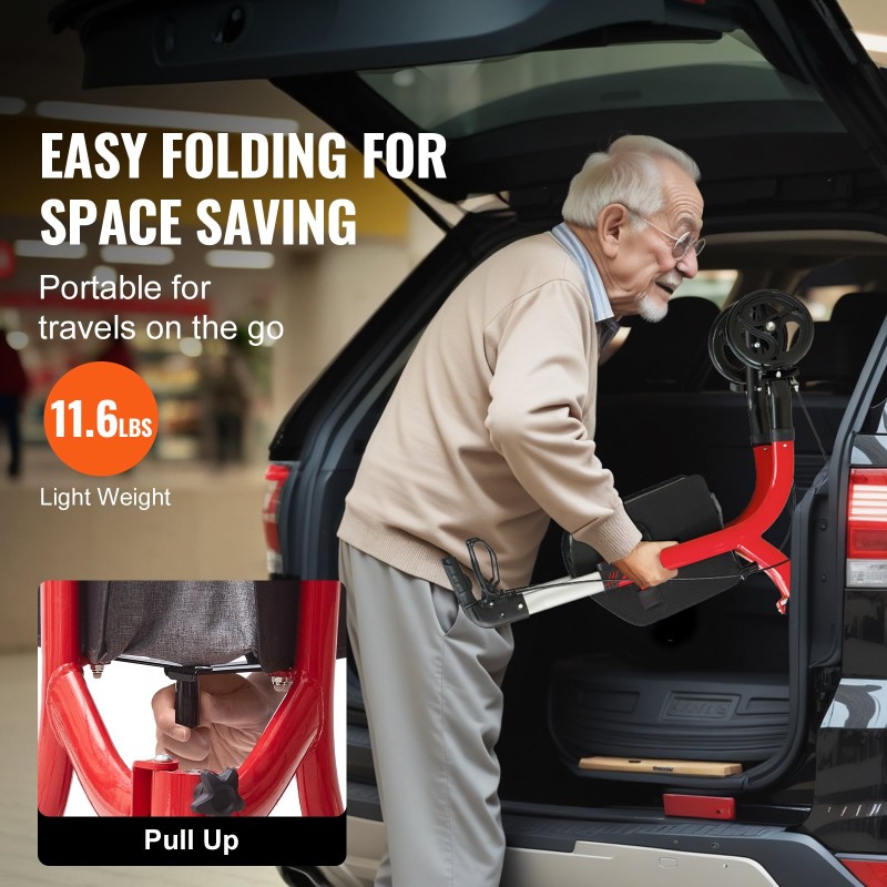 Alumiininen kolmipyöräinen taittuva rollaattori 8 tuuman pyörillä kantavuus 118 kg