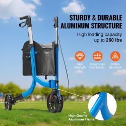 Kolmipyöräinen alumiinirunkoinen taitettava rollaattori säädettävällä kahvalla kahdeksan tuuman renkailla