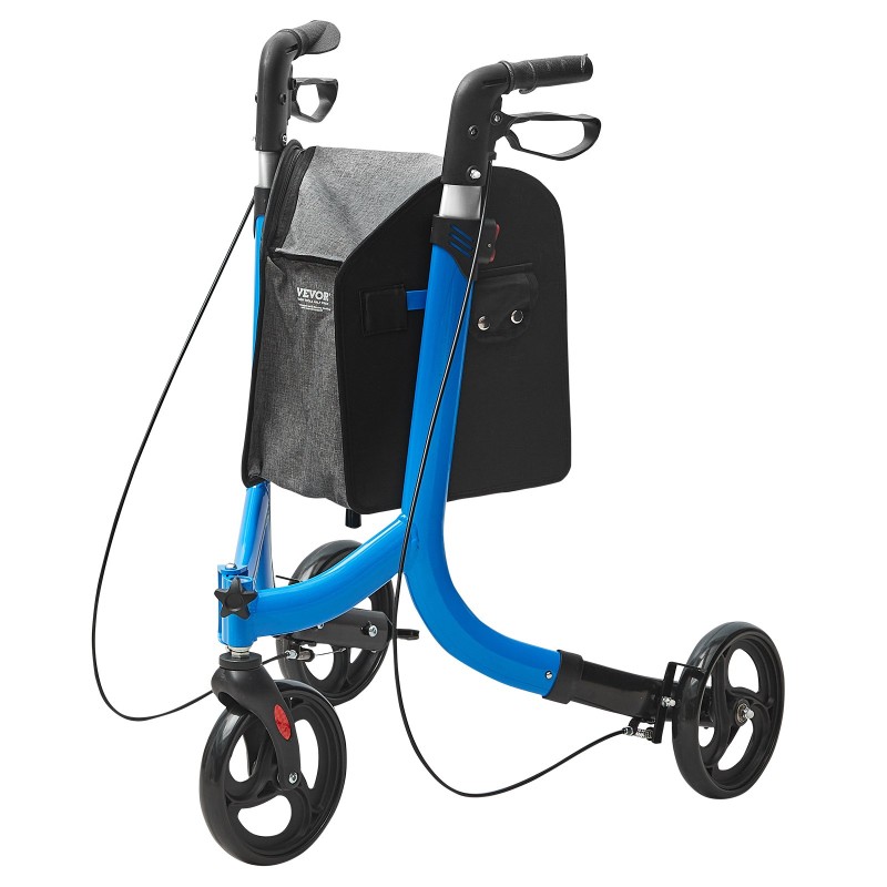 Kolmipyöräinen alumiinirunkoinen taitettava rollaattori säädettävällä kahvalla kahdeksan tuuman renkailla