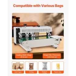 Pussinsuljin kuljetinhihnalla saumaleveys 6–12 mm digitaalinen lämpösäätö 0.02–0.8 mm muovipusseille