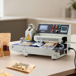 Jatkuvatoiminen vaakasuuntainen nauhasaumaaja 6–12 mm sauma 0,03–0,8 mm säädettävä lämpötila ja nopeus